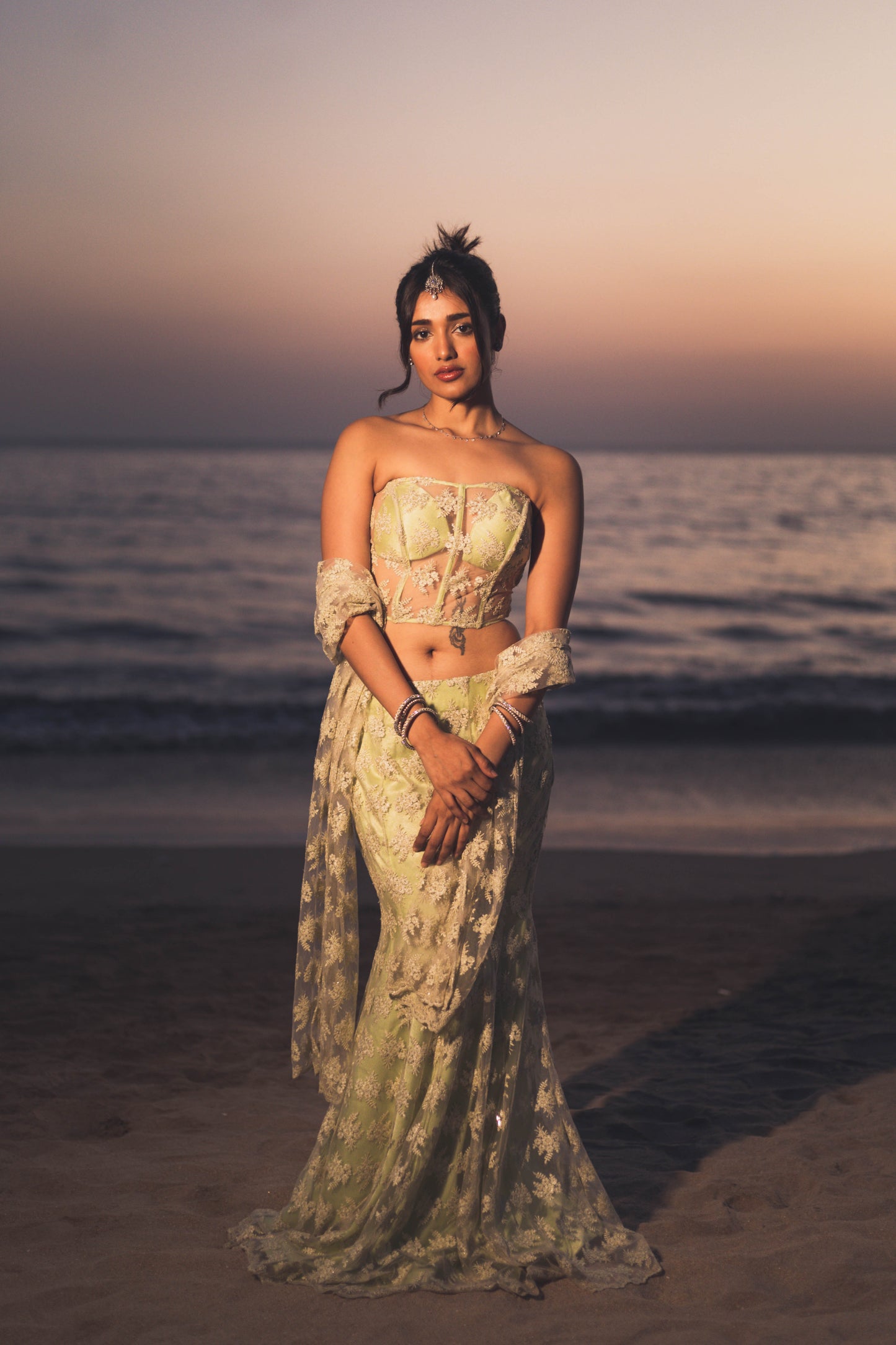 Pistachio Fishcut Lehenga with Corset Blouse