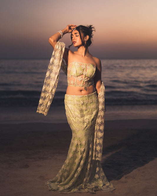 Pistachio Fishcut Lehenga with Corset Blouse