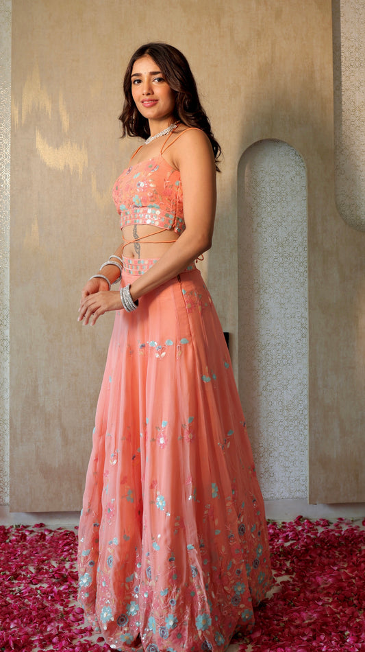 Salmon Monotone Lehenga