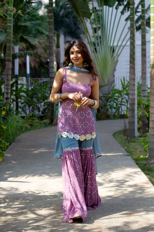 Mauve & Rock Blue Sharara Suit