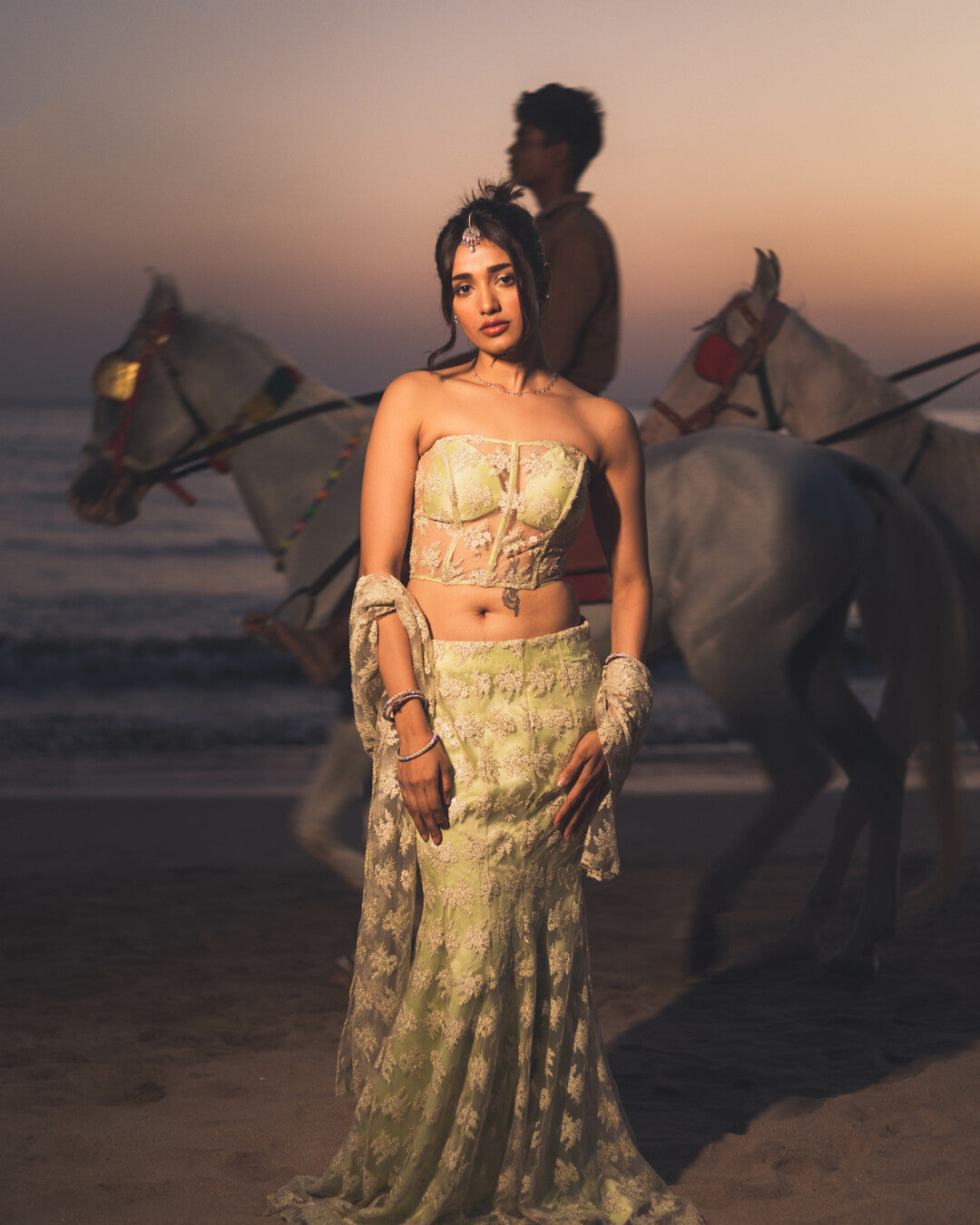 Pistachio Fishcut Lehenga with Corset Blouse